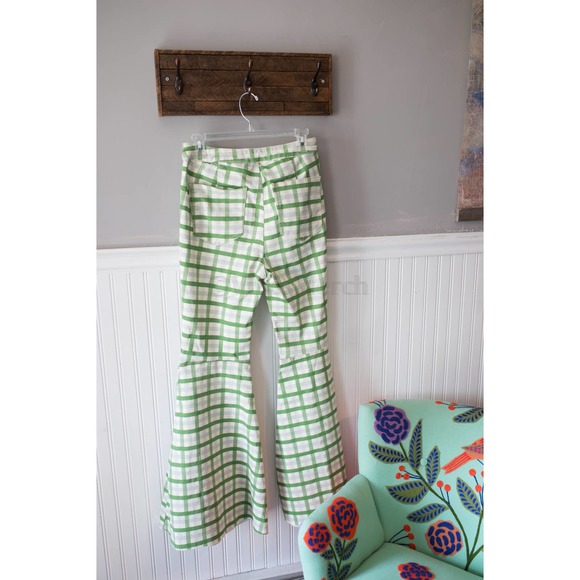 Free People Just Float On Printed Flare Jeans Green Plaid 27 or 32 NWT - Picture 5 of 6